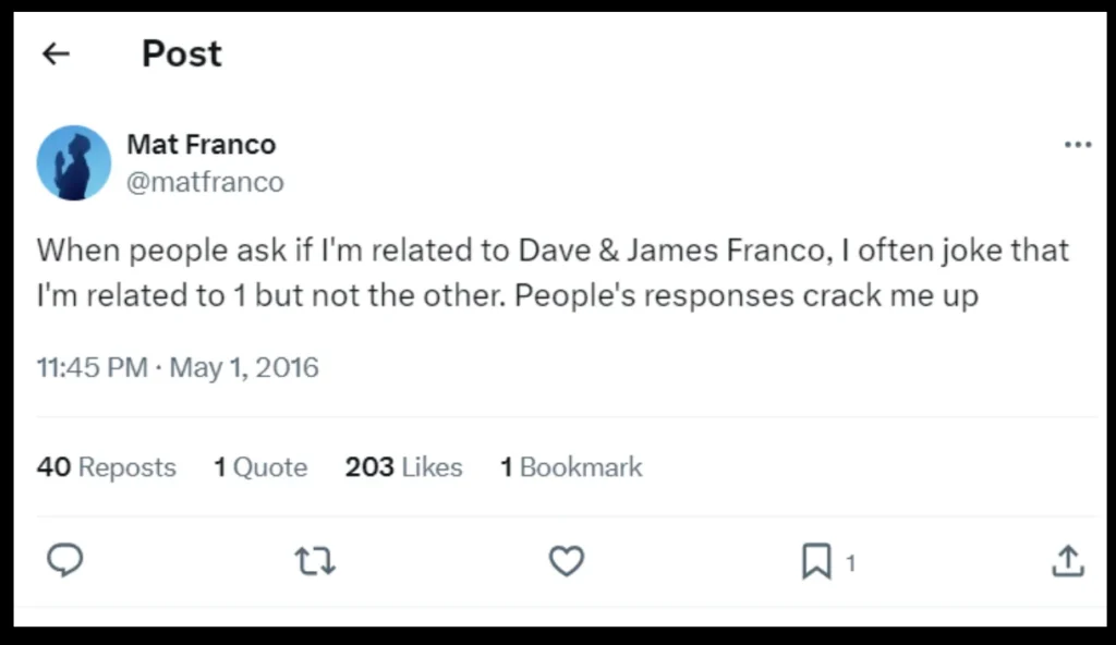 Is Matt Franco Related to James Franco, Matt Franco Funny Response