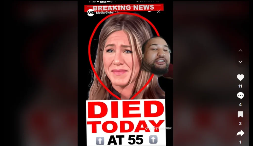 Playbmax Video from Tiktok posted for Jennifer Aniston Death News