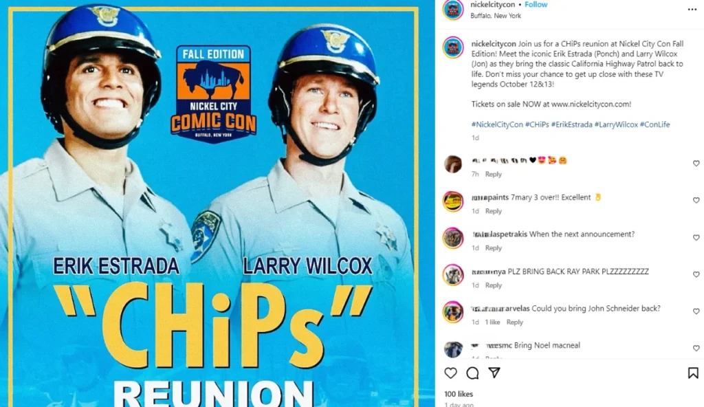 CHiPs reunion at Nickel City Con Fall Edition on October 12 and 13, 2024