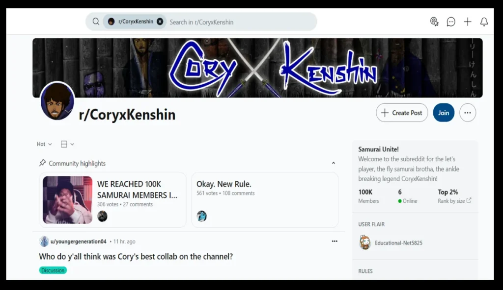 Coryxkenshin Reddit Page