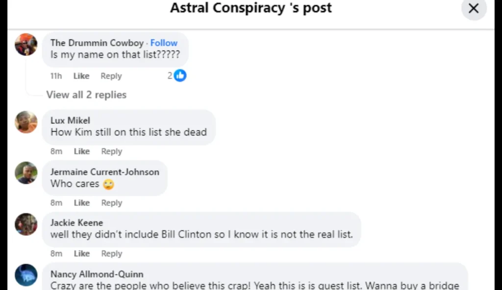 Astral Conspiracy Facebook Page Post Comments